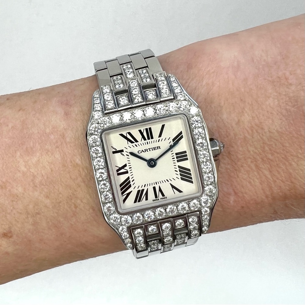 CARTIER SANTOS DEMOISELLE Quartz 26mm Steel 2.59TCW DIAMOND Watch - Picture 2 of 7